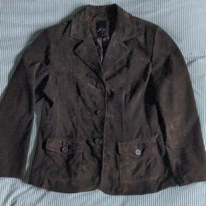Lady Hathaway Authentic Brown Suede Button-Front Blazer Jacket Size Medium